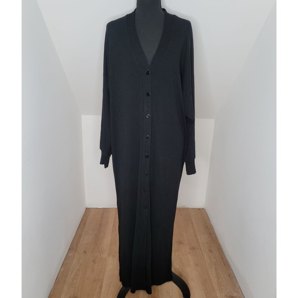 Rachel Pally Maxi Dress Black Ribbed Long Sleeve Button Front Size Large